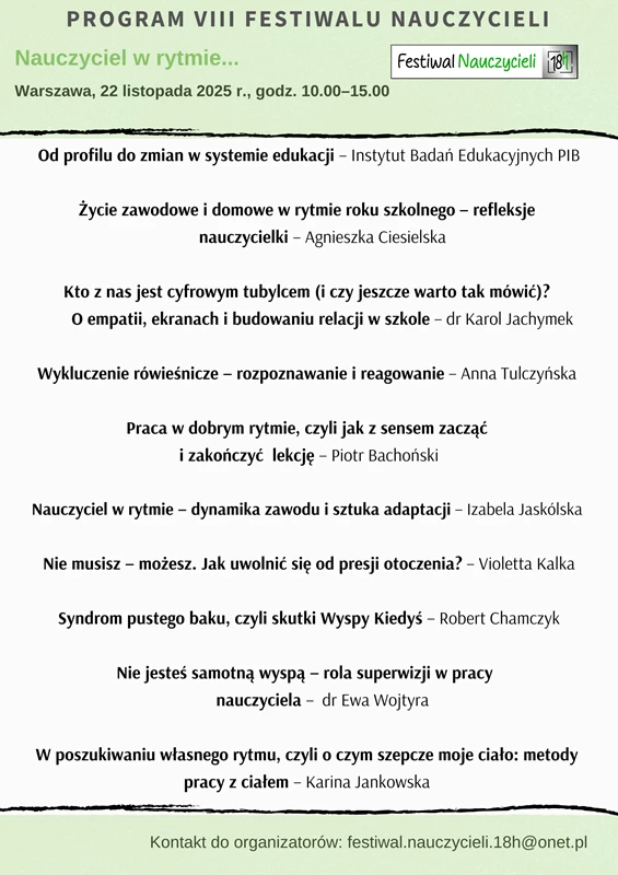 Program VIII festiwalu nauczycieli